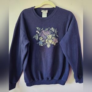 Vintage 90s Northern Reflections Teddy Bear & Birdhouse Sweatshirt Navy Blue L